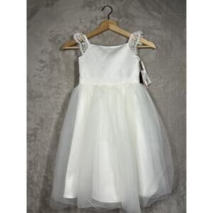 NWT DAVIDS BRIDAL Crochet Cap Sleeve Ivory Tulle Flower Girls Dress Size 5